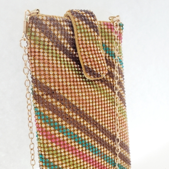 Caleesa Rhinestones Gold Cell Phone Crossbody Bag - Picture 2 of 6